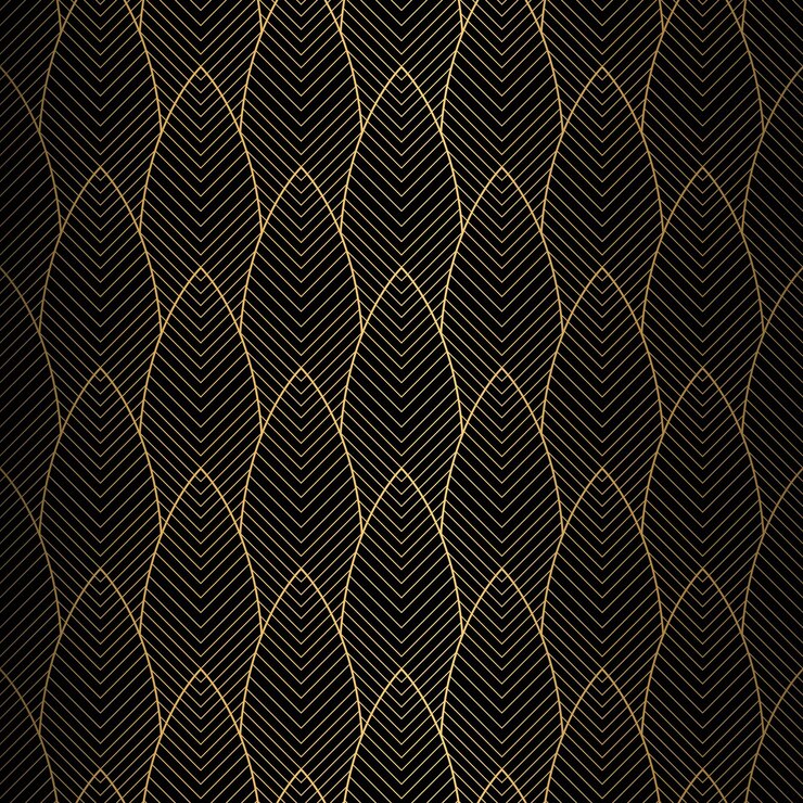 Vetor art deco padrão sem costura fundo preto e dourado ornamento de renda metálica design geométrico minimalista linhas vetoriais motivos dos anos 20 e 30 ilustração vintage de luxo