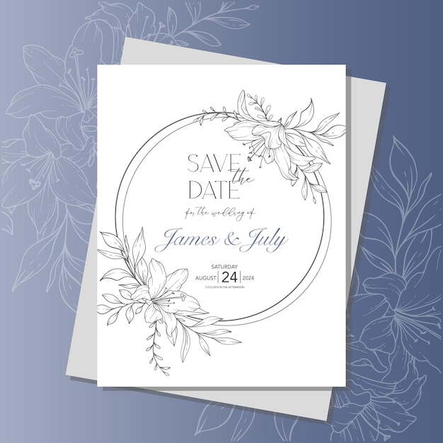 Art line lily flower template de convite de casamento esboço lily minimalista escritório de casamento