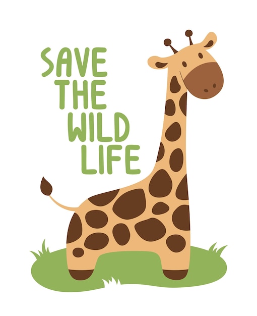 Arte conceitual ecológica vetorial com girafa Salve a vida selvagem