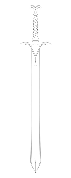 Arte da linha da espada antiga espada longa lâmina de sabre tatuagem vector ilustração isolada em fundo branco