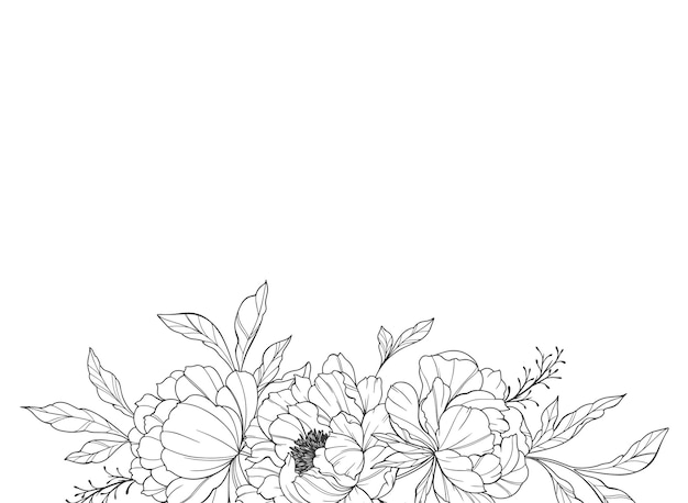 Arte da Linha de Peônia Bouquets e flores de peônia floral de moda Desenho de Linha Botânica Coleção de Peônia