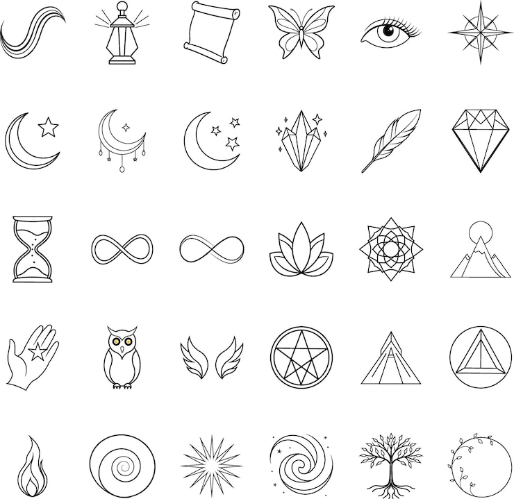 Vetor arte da linha mística símbolos da natureza infinita e da magia