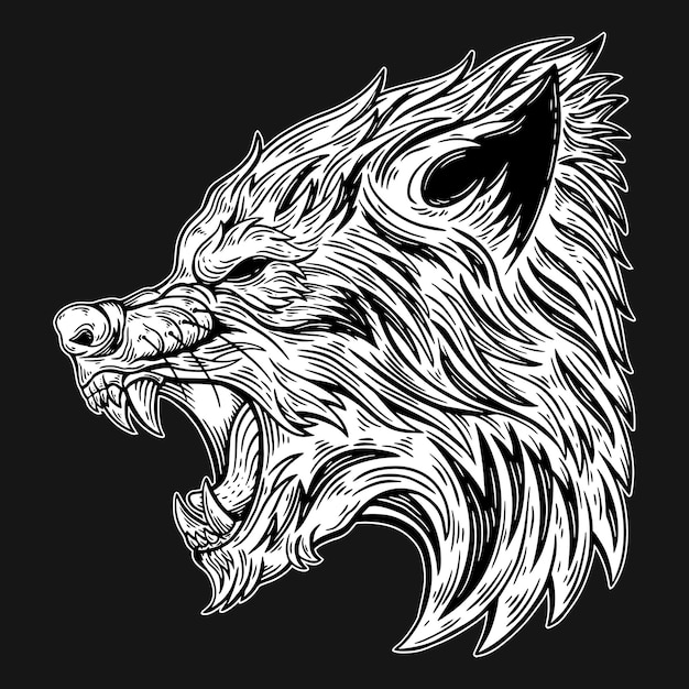 Arte das Trevas Cabeça de Lobo Besta Desenhada à Mão Estilo de Incubação
