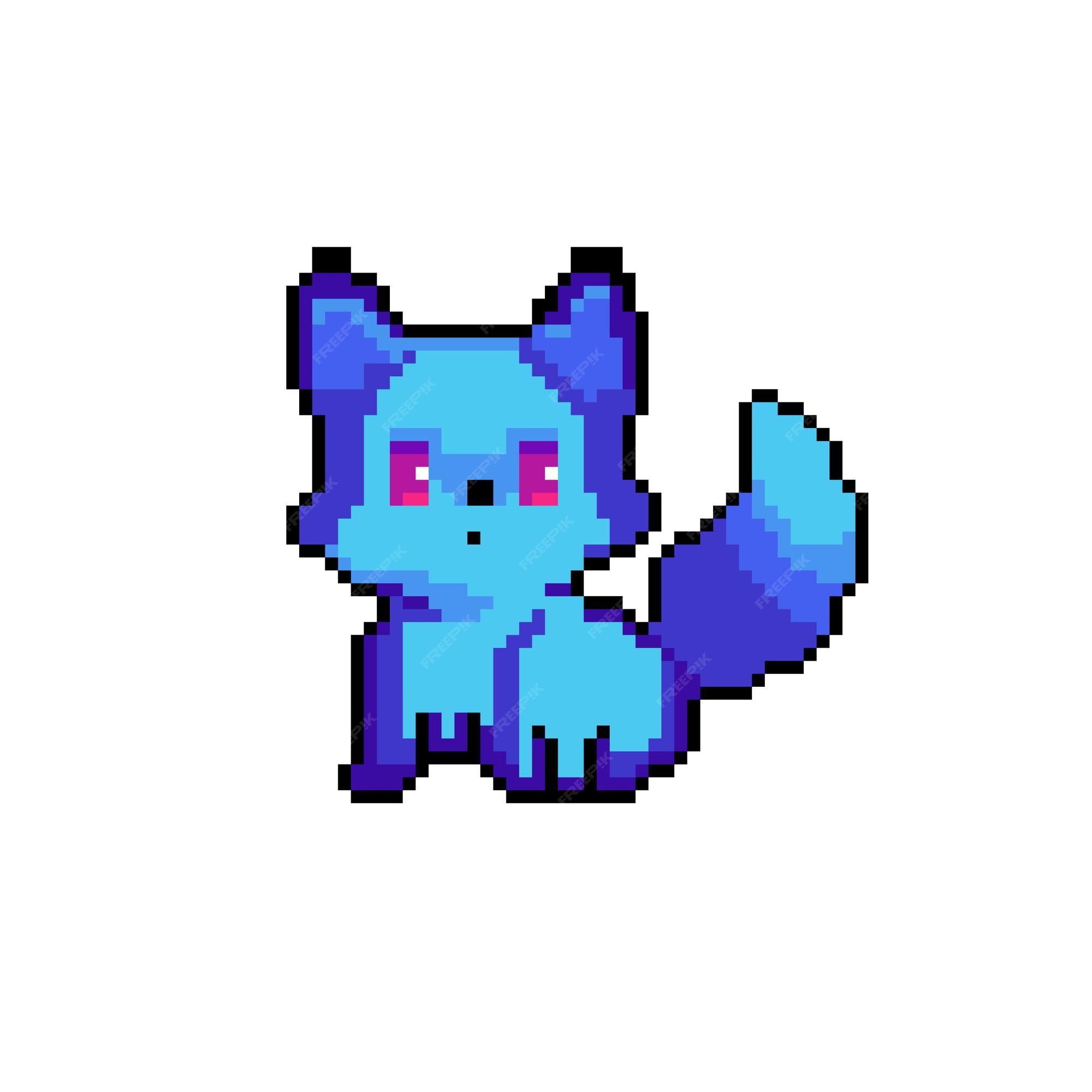 Arte de animais fofos de raposa azul brilhante de pixel para jogos