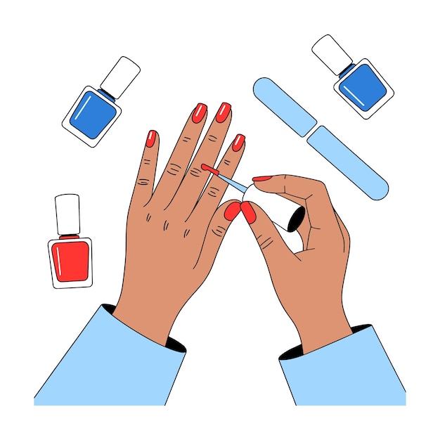 Arte de aplicação de esmalte de unhas vetorial plano
