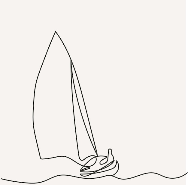 Arte de barco a vela, design esportivo minimalista, ilustração vetorial, desenho de contorno simples, navegação
