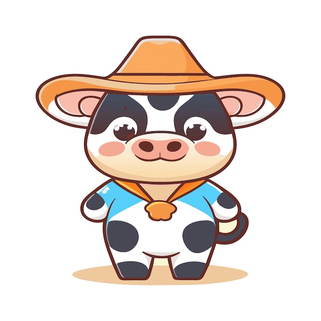 Vetor arte de clipart de personagem de vaca fofa vestindo um cowboy 348