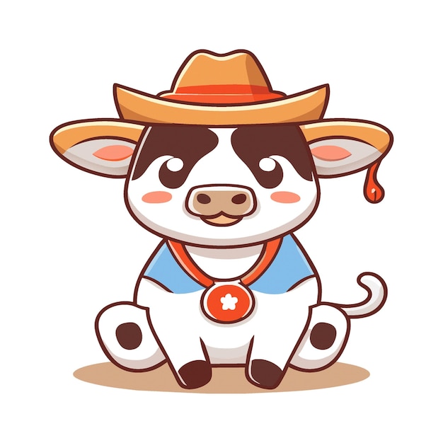 Arte de clipart de personagem de vaca fofa vestindo um cowboy 377