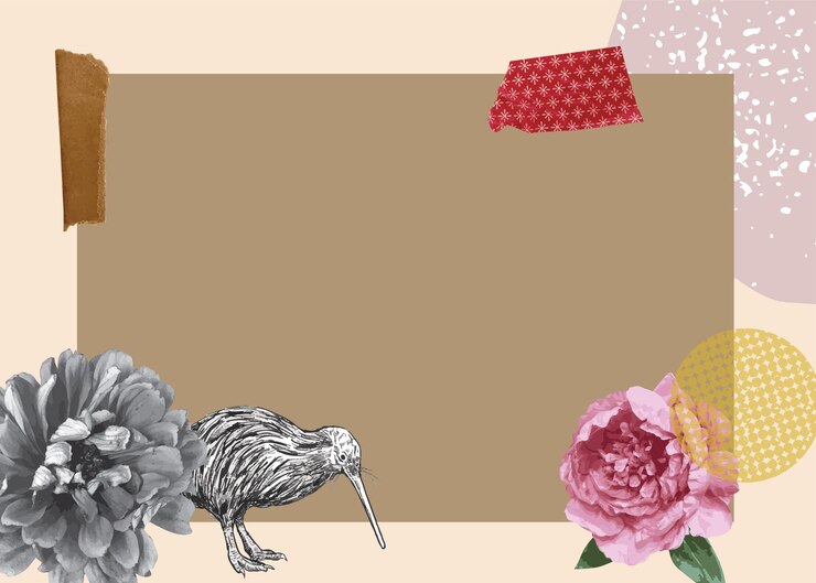 Arte de colagem abstrata vetorial com flores e pássaro kiwi e espaço em branco