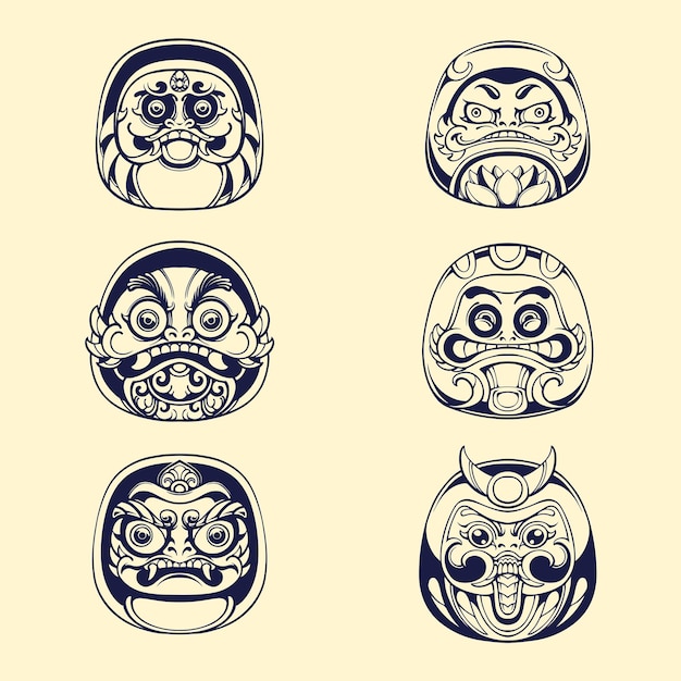 Vetor arte de contorno de vetor de máscara de daruma japonês