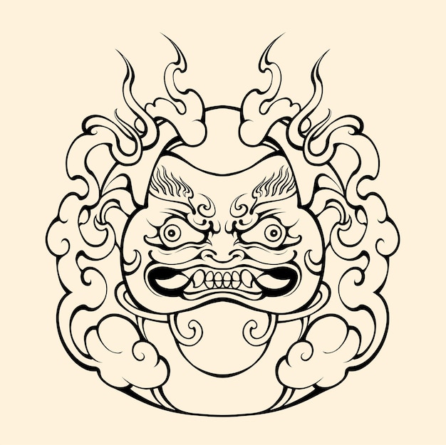 Arte de contorno de vetor de máscara de Daruma japonês