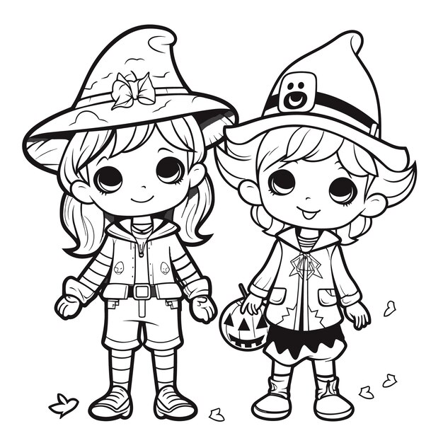 Baixar Vetor De Personagens Fofinhos De Halloween Para Colorir Livro Pacote  Kdp