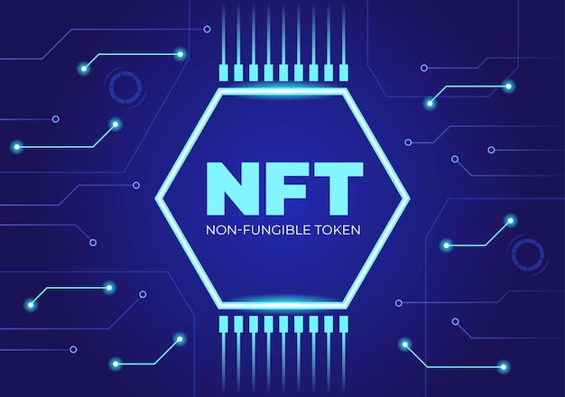 Arte de criptografia de token não fungível NFT de conversão em rede digital com servidores de moedas para banner ou pôster em ilustração de fundo plano