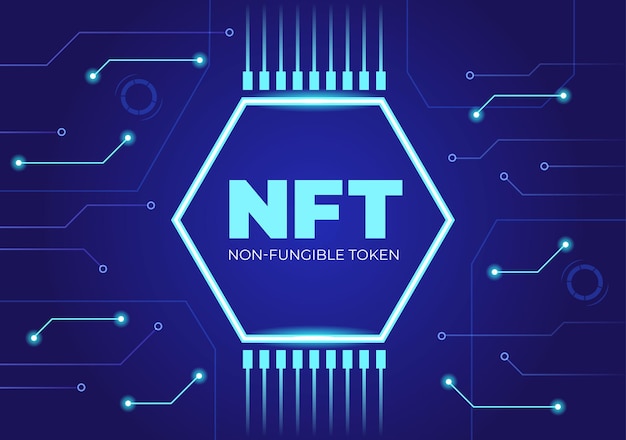 Arte de criptografia de token não fungível nft de conversão em rede digital com servidores de moedas para banner ou pôster em ilustração de fundo plano