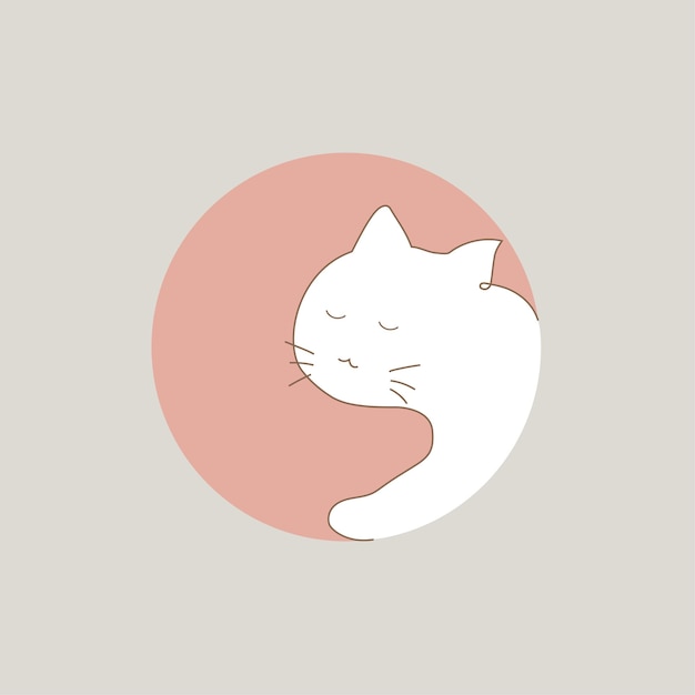 Arte de desenho de uma linha de gato mínimo Logotipo de animal de estimação abstrato Uma linha silhueta de design de gato bonito estilo minimalismo desenhado à mão Estilo de desenho de linha no espaço de cópia da vista do sol para o seu texto