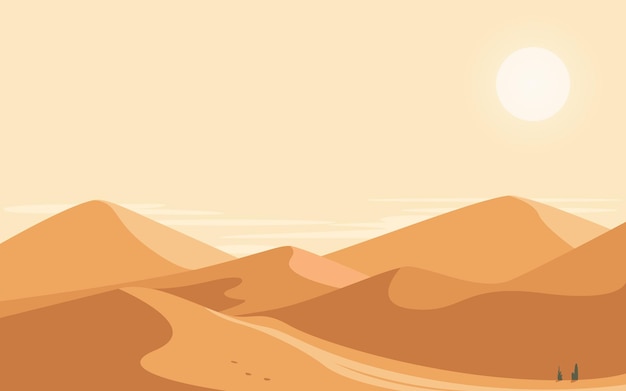 Vetor arte, de, deserto, dunas, paisagem desértica, com, sol, vetorial, ilustração