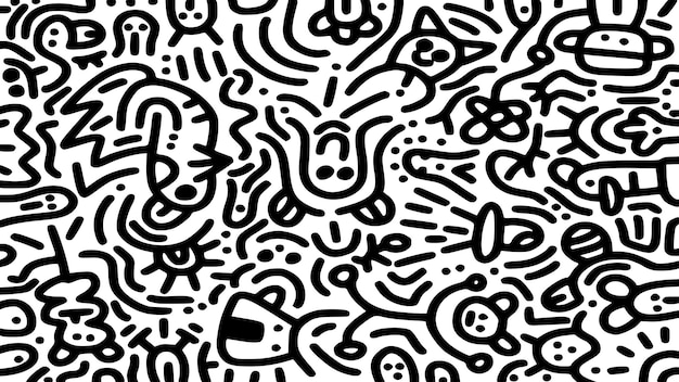 Arte de doodle desenhada à mão com linhas pretas preenchendo o papel ilustração vetorial abstrata criativa