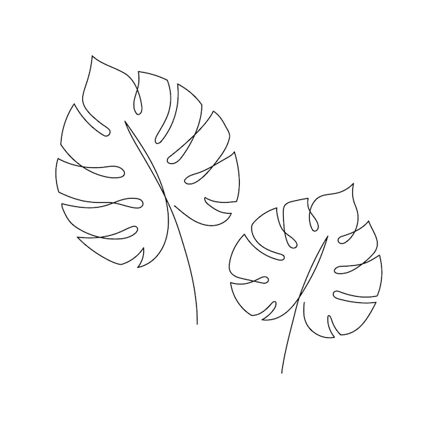 Arte de folha de monstera de linha uma folha de monstera decorativa de arte de linha contínua desenha curso editável único elemento de folha de palmeira tropical isolado