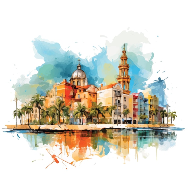 Arte de ilustração de aquarela de havana