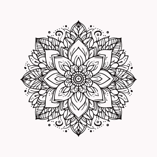 Arte de Linha Branca Mandala desenhada à mão desenho de flor de lótus