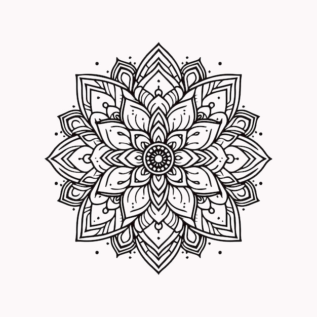 Arte de Linha Branca Mandala desenhada à mão desenho de flor de lótus