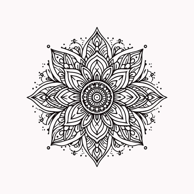 Arte de Linha Branca Mandala desenhada à mão desenho de flor de lótus