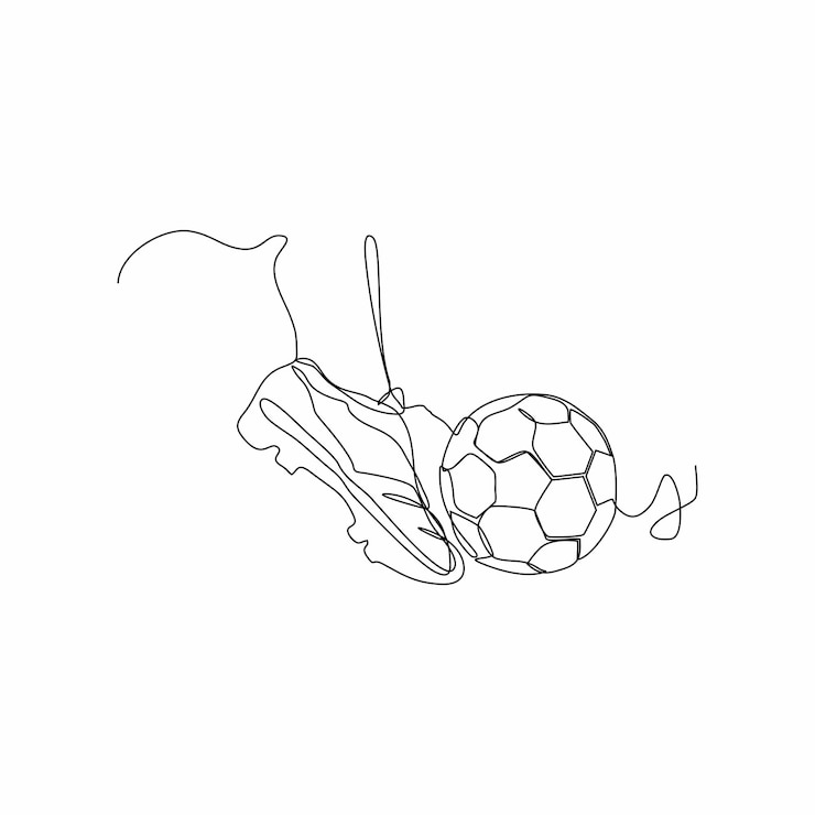Vetor arte de linha contínua de pé chutando bola no fundo branco