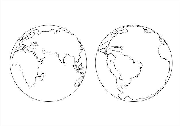 Arte de linha contínua ou desenho de uma linha de vetor global em fundo branco.
