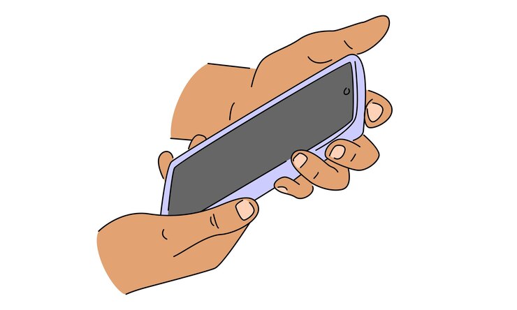 Vetor arte de linha cor da mão com telefone móvel