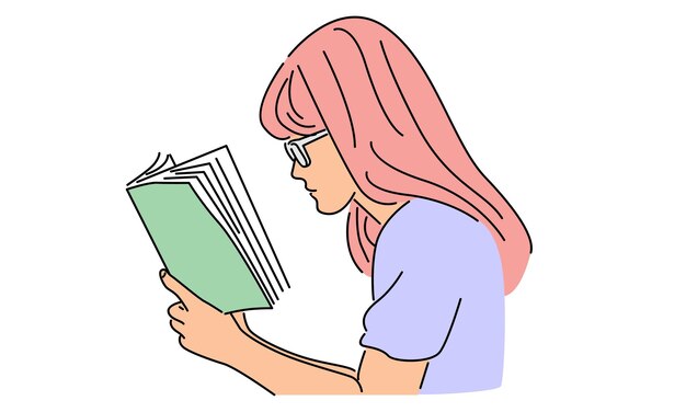 Arte de linha cor de mulher lendo livro