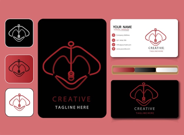 Arte de linha de amor com logotipo de círculo e design de cartão de visita