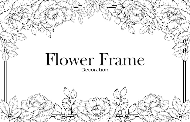 Arte de linha de borda de moldura de flor rosa