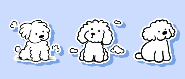 Vetor arte de linha de contorno simples e bonito conjunto de adesivos de cão bonito logotipo em fundo branco isolado design para animais de estimação