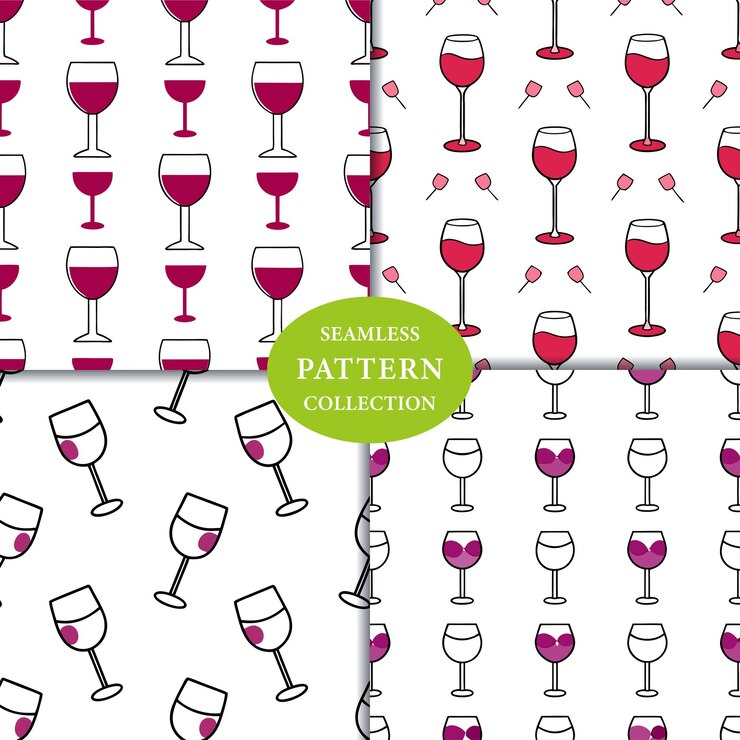 Vetor arte de linha de copos de vinho padrão sem costura design de fundo