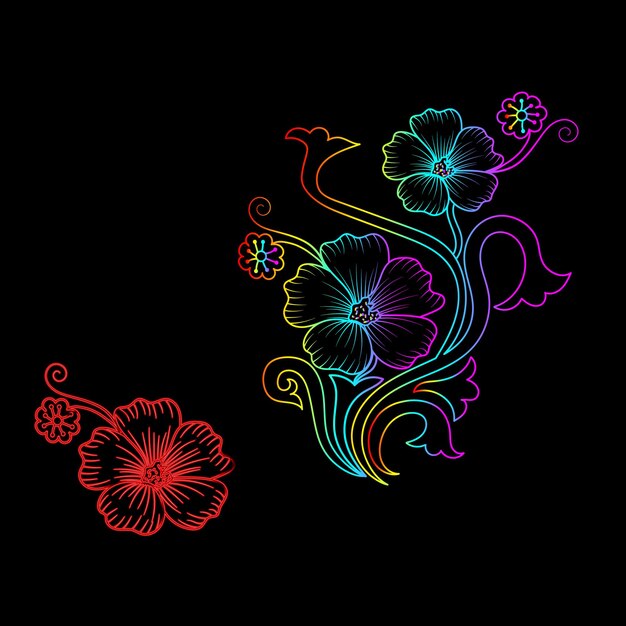 Vetor arte de linha de cor arco-íris ilustração vetorial floral padrão vetorial decorativo vintage colorido