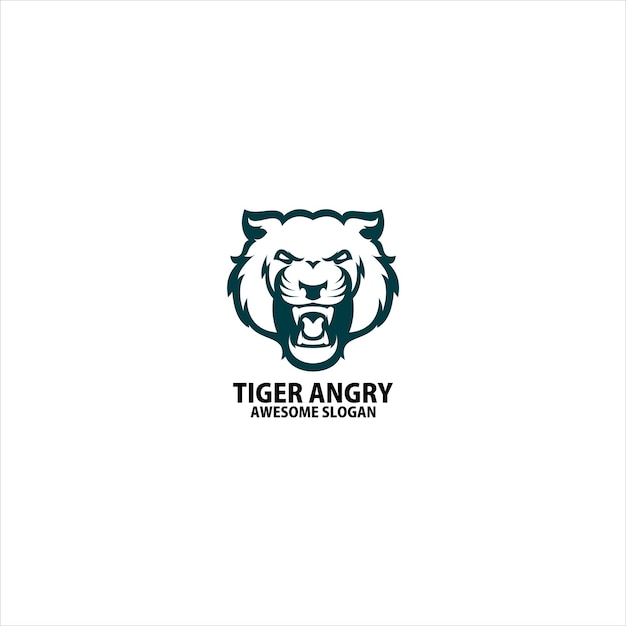 Arte de linha de design de logotipo com raiva de tigre