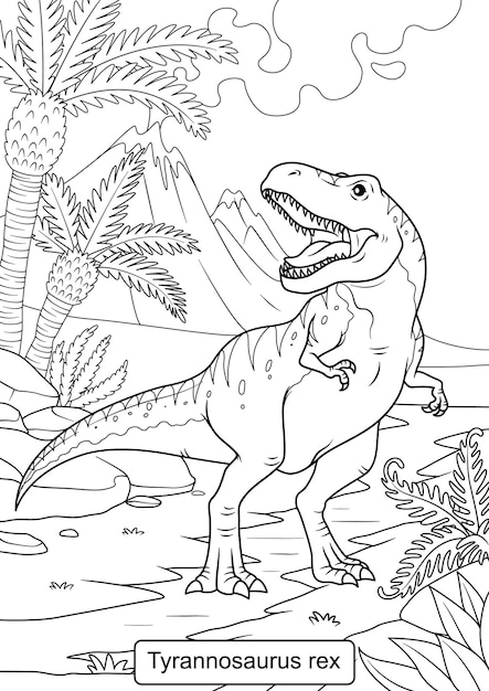 Vetor arte de linha de dinossauro para colorir ilustração vetorial de página