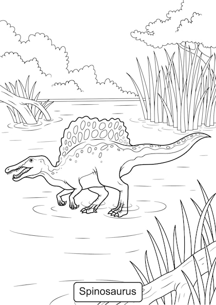 Arte de linha de dinossauro spinosaurus para colorir ilustração vetorial de página