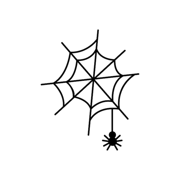 Arte de linha de doodle de halloween teia de aranha teia de aranha com arte de desenho animado de aranha contorno de clipart desenhado à mão