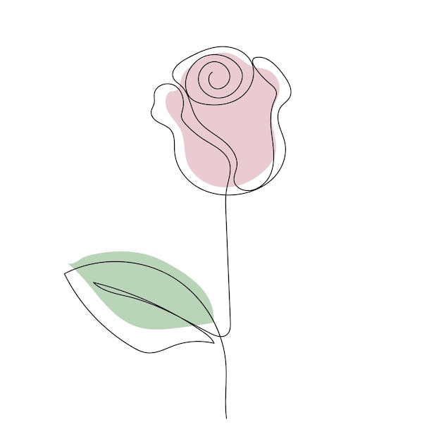 Arte de linha de flor rosa. Desenho de contorno. Arte do minimalismo.