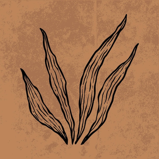 Arte de linha de flores silvestres de doodle de folha botânica