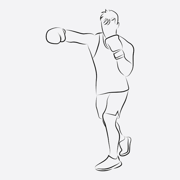 Arte de linha de homem de boxe