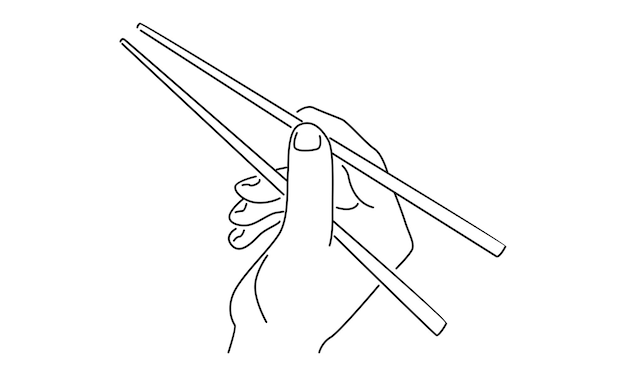 arte de linha de mão segurando a ilustração vetorial de pauzinhos