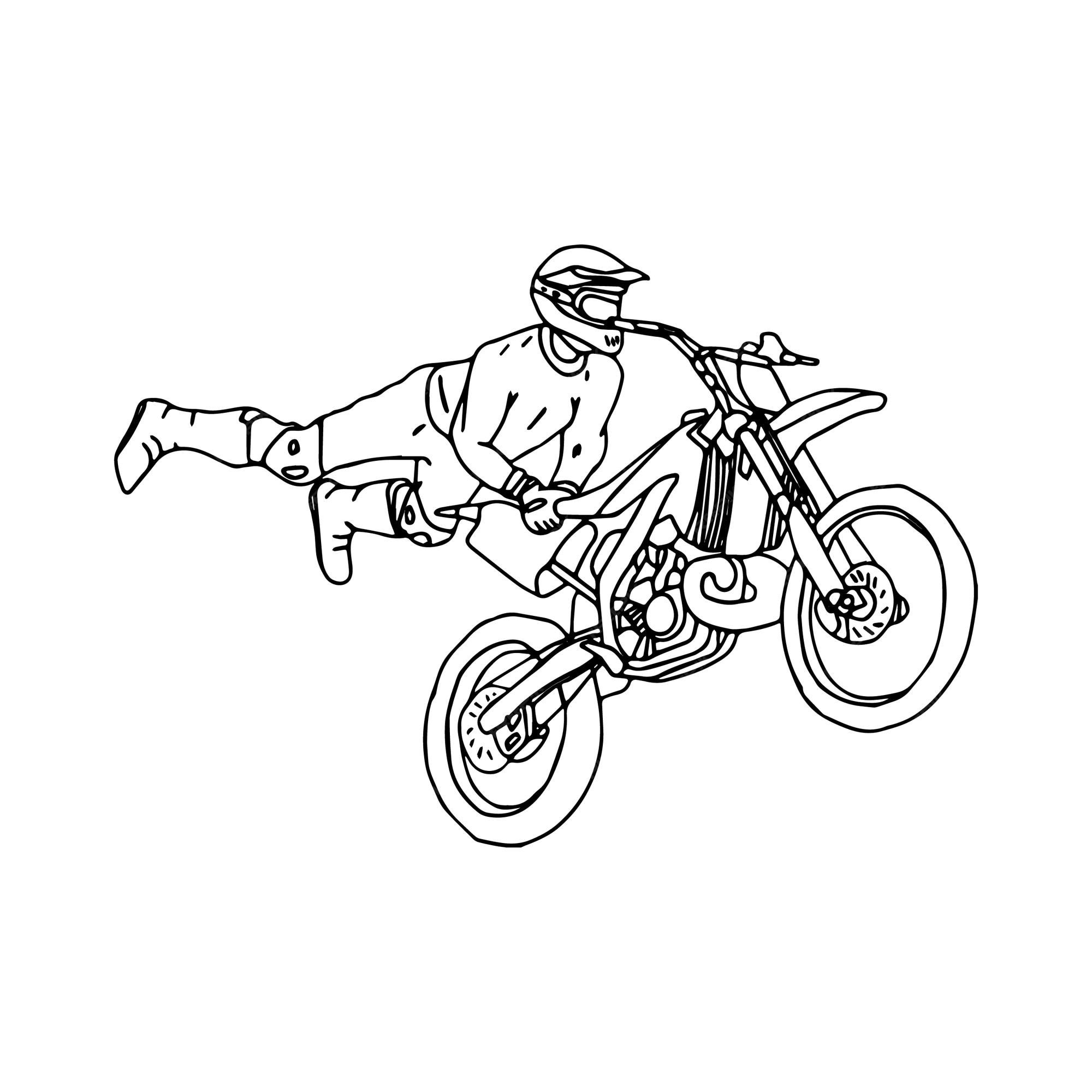 Arte de linha de motocicleta desenhada à mão crianças para livro de colorir  para crianças