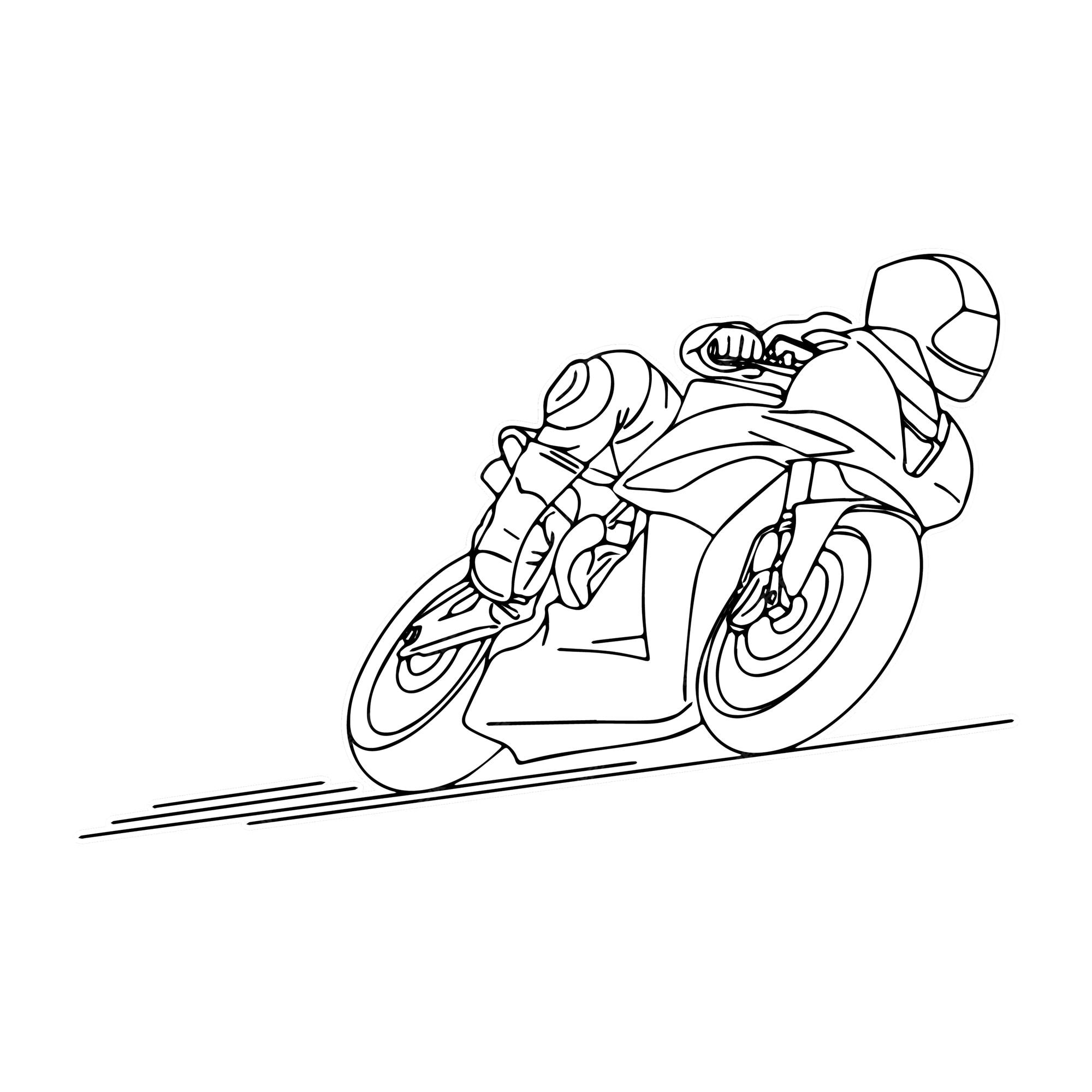 página para colorir isolada de corrida de moto para crianças