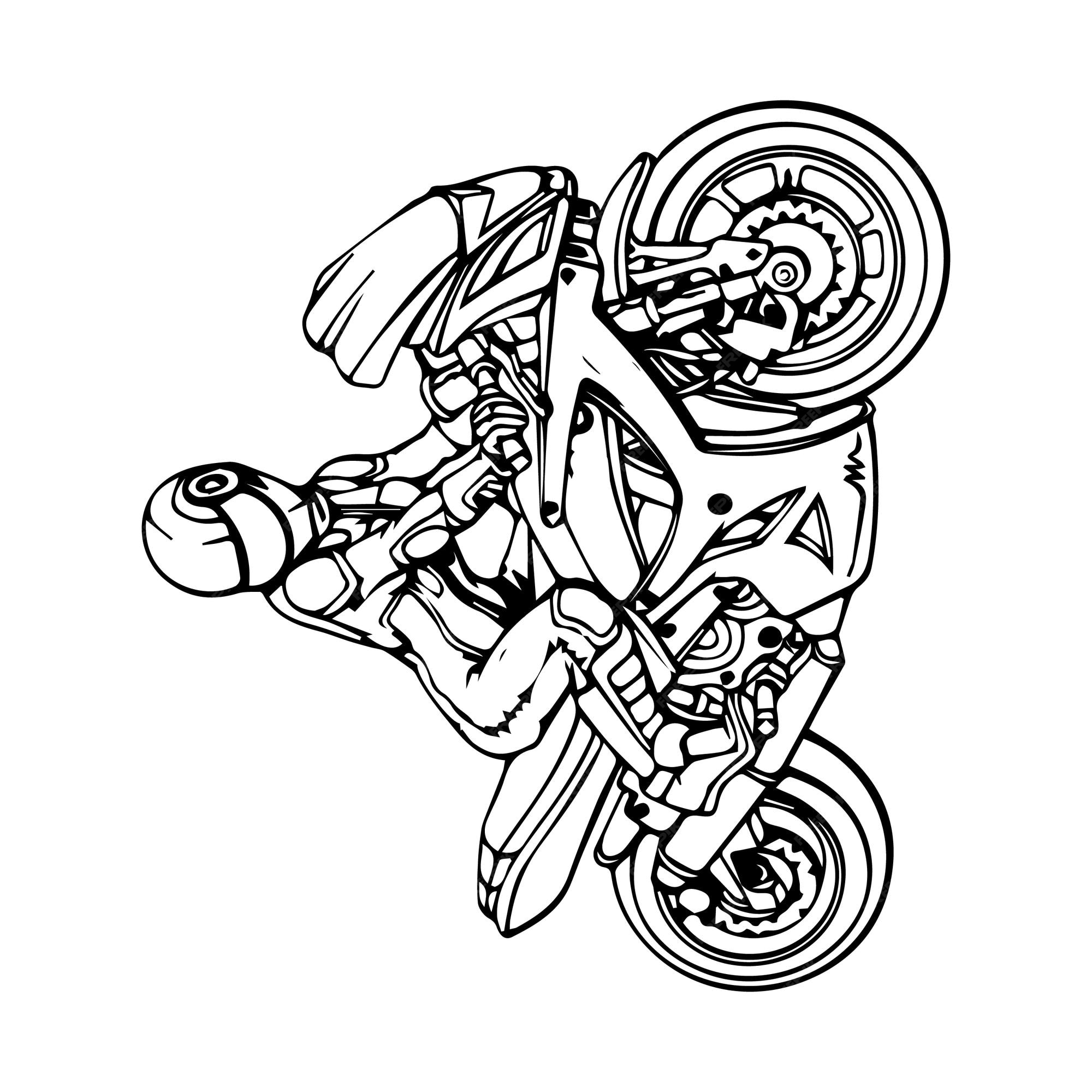 Arte de linha de motocicleta desenhada à mão crianças para livro de colorir  para crianças