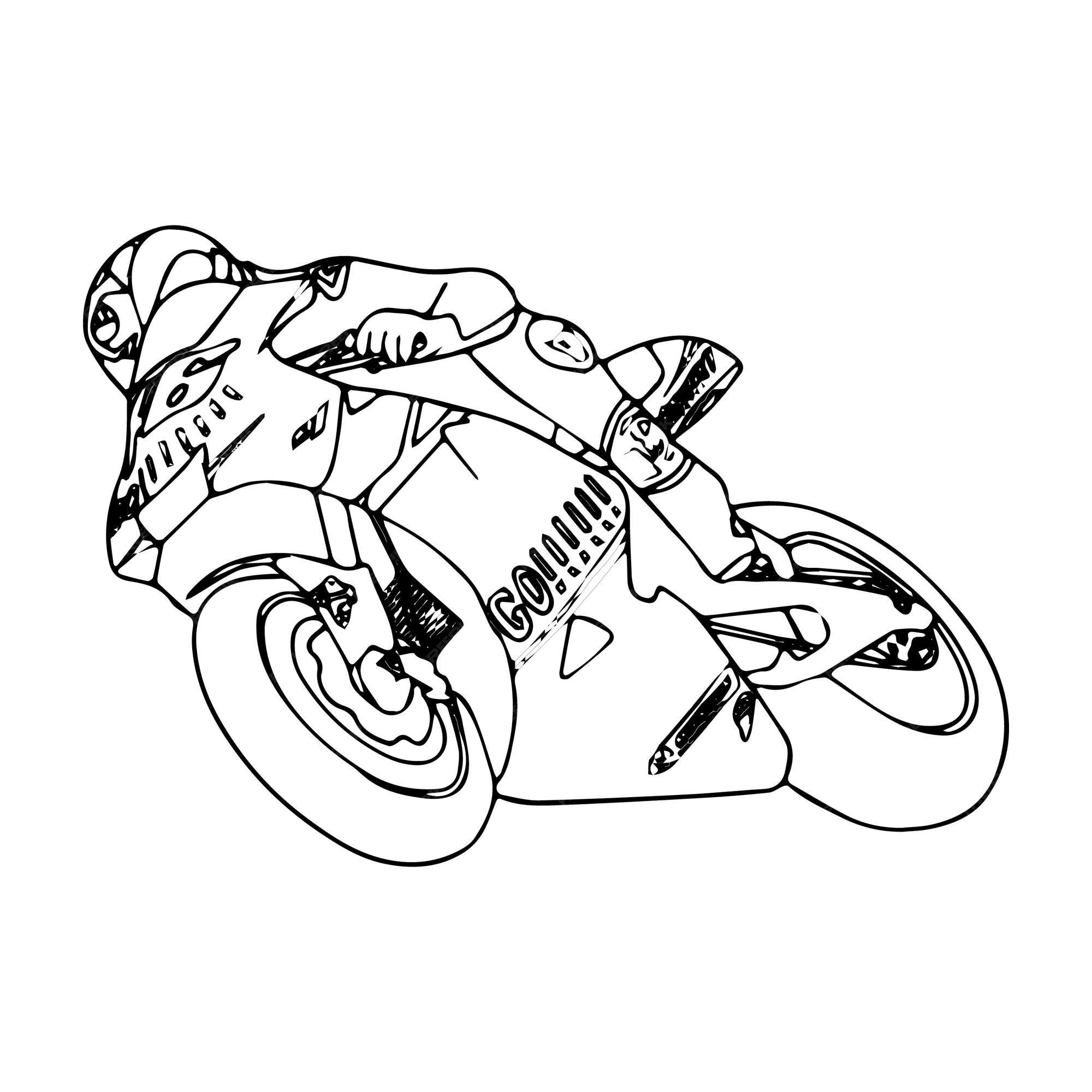 Arte de linha de motocicleta desenhada à mão crianças para livro de colorir  para crianças