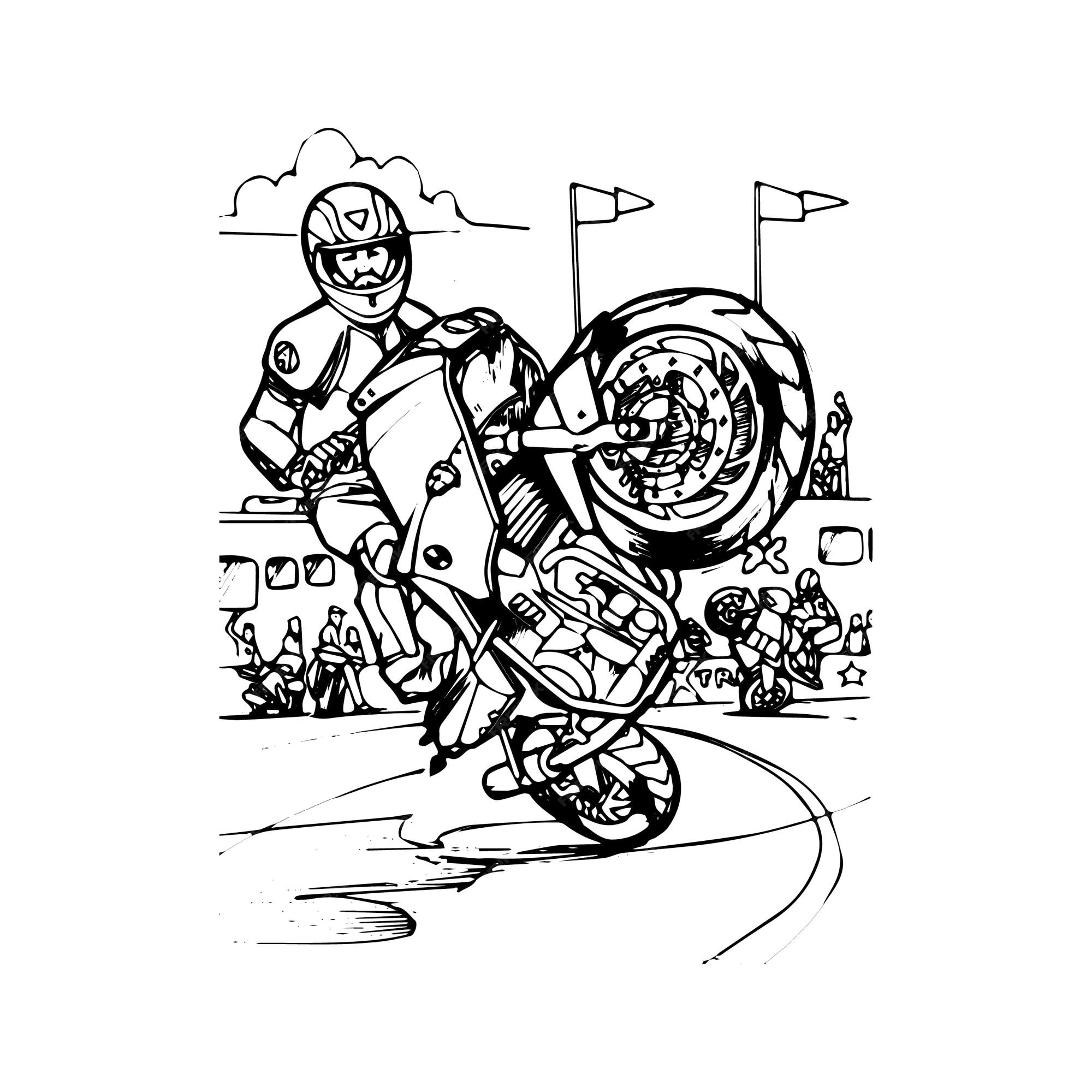 Arte de linha de motocicleta desenhada à mão crianças para livro de colorir  para crianças