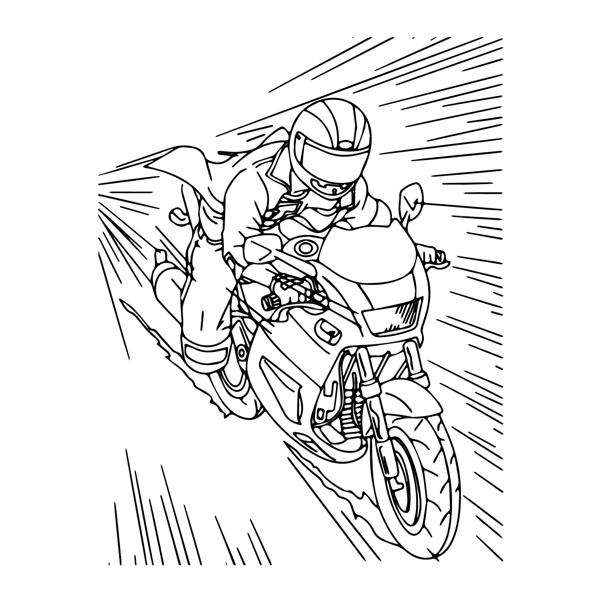 Arte de linha de motocicleta desenhada à mão crianças para livro de colorir  para crianças