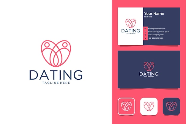 Arte de linha de namoro com design de logotipo de amor e cartão de visita